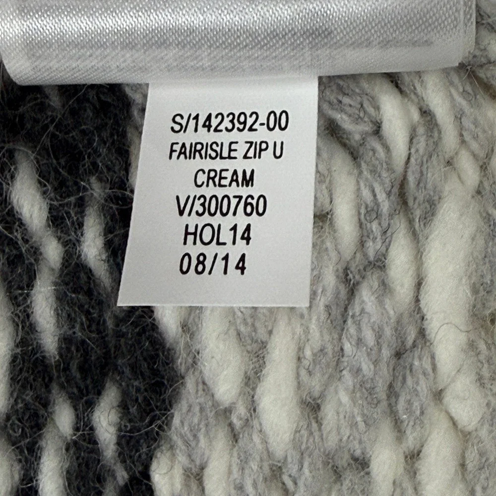Gap Womens Fair Isle Zip Up Cardigan Wool Alpaca Blend Shawl Collar Cream M Tall